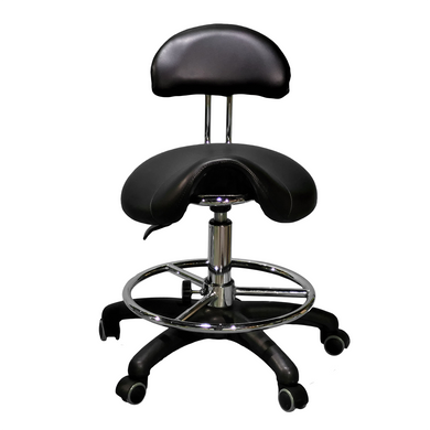 Saddle Stool with Back and Adjustable Footrest - 2110 BLK